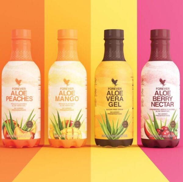 Zestaw Forever Aloe Vera Mix - 4 butelki napojów aloesowych w różnych smakach z witaminą C, wsparcie odporności